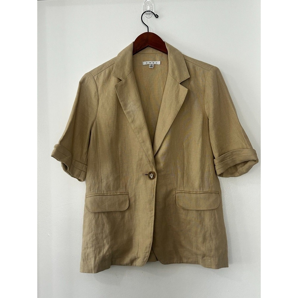 CAbi Blazer Jacket Womens Medium Beige Jetted Pocket Single Breasted Notch Lapel